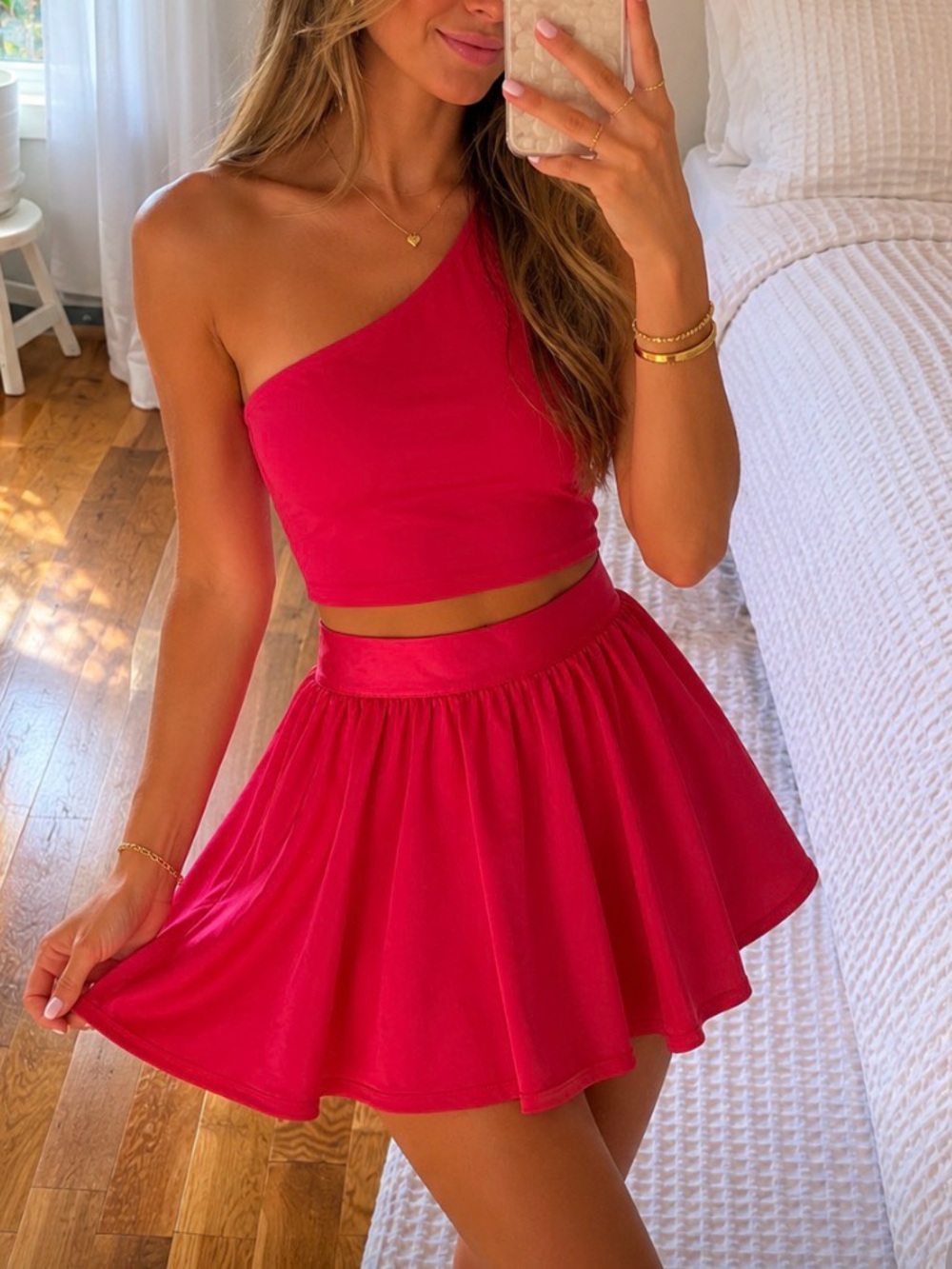 Gianni Bini Hot Pink One-Shoulder Two-Piece Dress